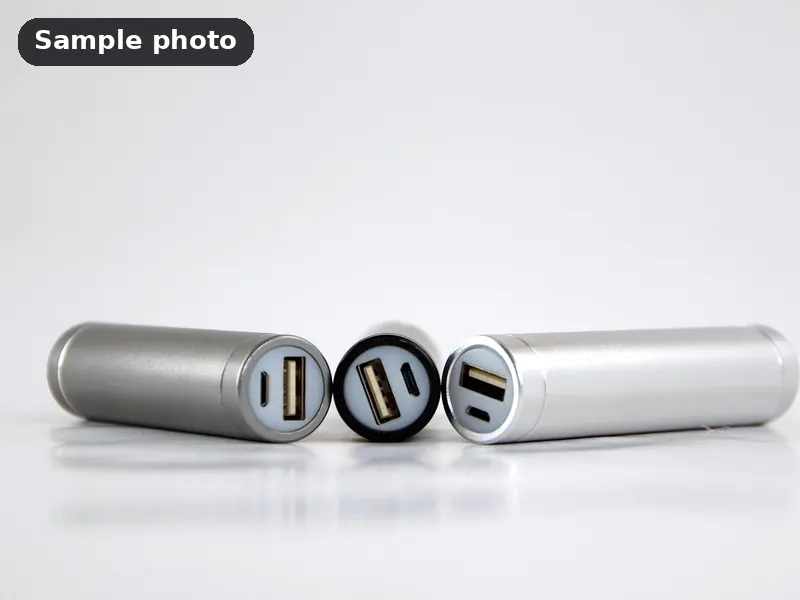 Sample photo: three plain silver tube-shaped power banks. Not Platinum Prints work.