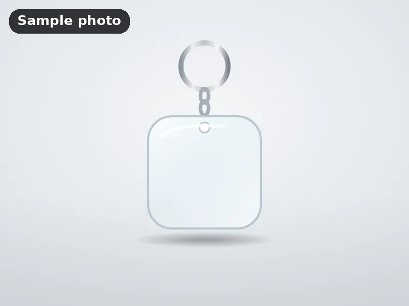 Sample photo: a blank clear acrylic keychain on a metal ring. Not Platinum Prints work.