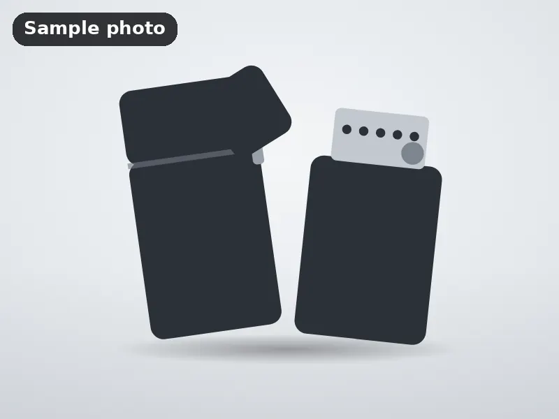 Sample photo: two plain black flip-top lighters, one open. Not Platinum Prints work.