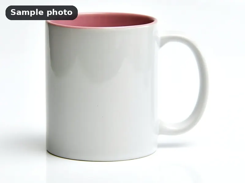 Sample photo: a plain white ceramic mug with a pink interior. Not Platinum Prints work.