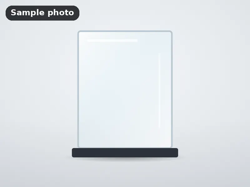 Sample photo: a blank clear acrylic panel on a black stand. Not Platinum Prints work.