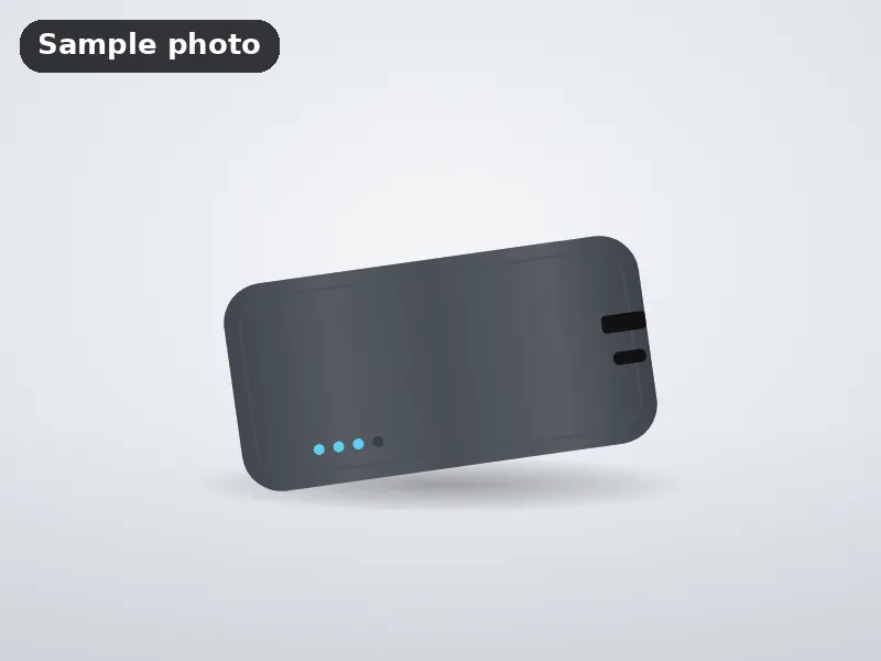 Sample photo: a plain dark grey power bank with no markings. Not Platinum Prints work.